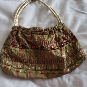 Embroidered Gold and Red Women's Bag